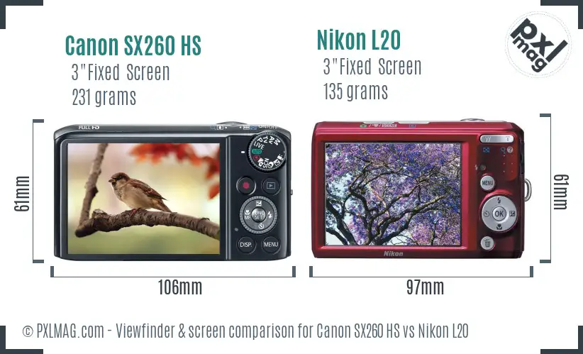 Canon SX260 HS vs Nikon L20 Screen and Viewfinder comparison
