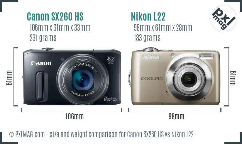 Canon SX260 HS vs Nikon L22 size comparison