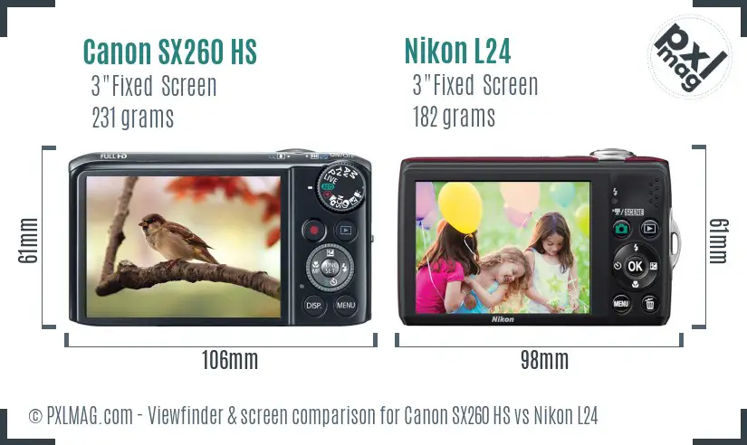 Canon SX260 HS vs Nikon L24 Screen and Viewfinder comparison