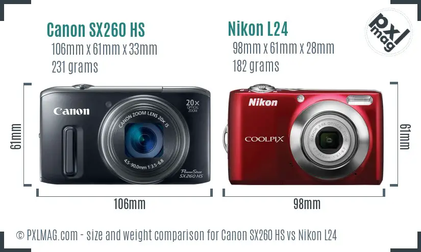 Canon SX260 HS vs Nikon L24 size comparison