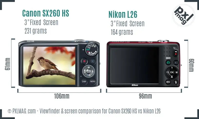 Canon SX260 HS vs Nikon L26 Screen and Viewfinder comparison