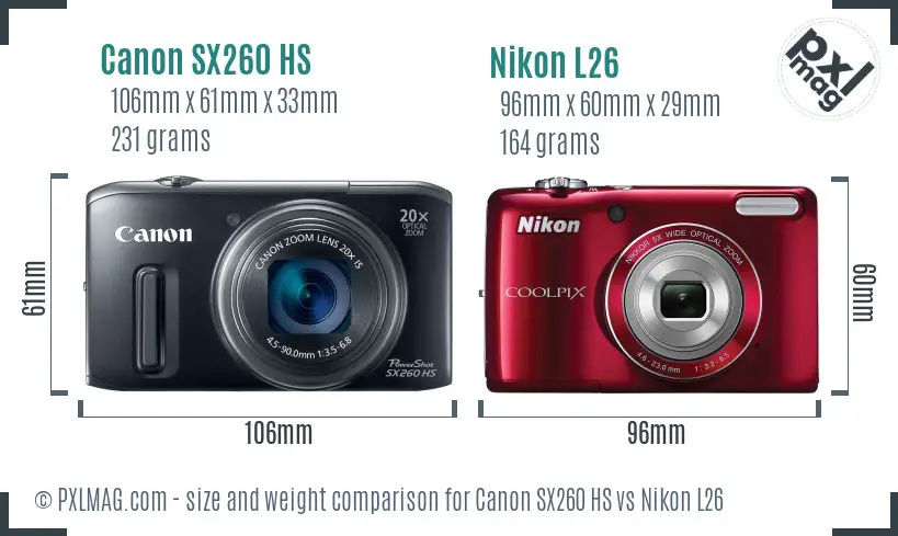 Canon SX260 HS vs Nikon L26 size comparison