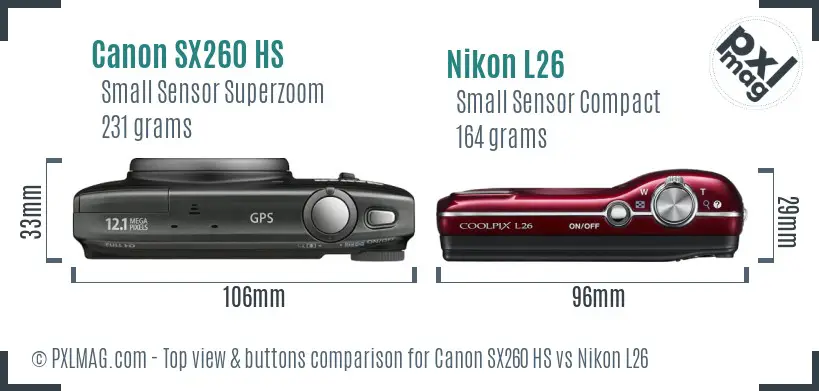 Canon SX260 HS vs Nikon L26 top view buttons comparison