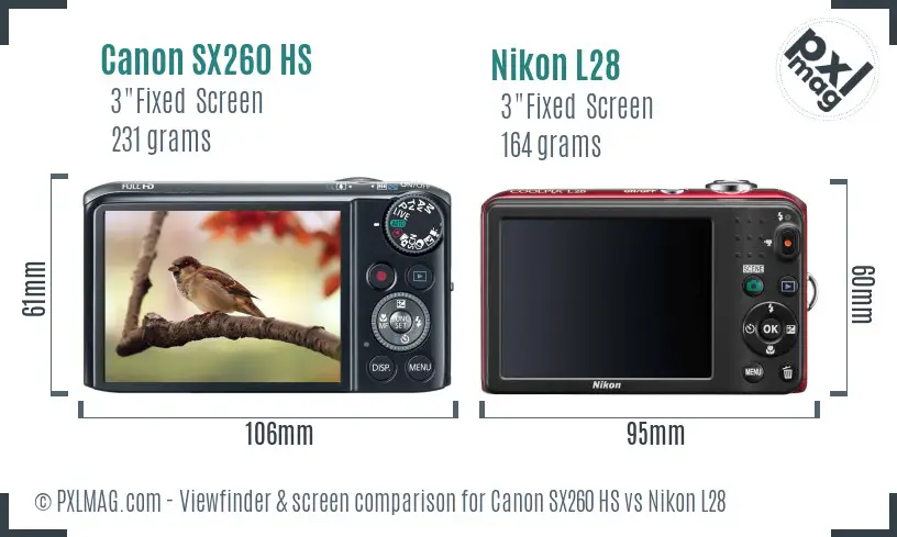 Canon SX260 HS vs Nikon L28 Screen and Viewfinder comparison