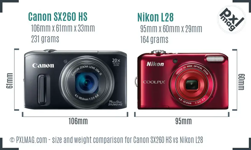 Canon SX260 HS vs Nikon L28 size comparison