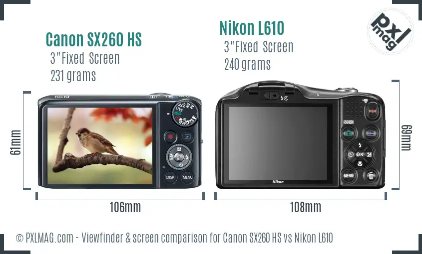 Canon SX260 HS vs Nikon L610 Screen and Viewfinder comparison