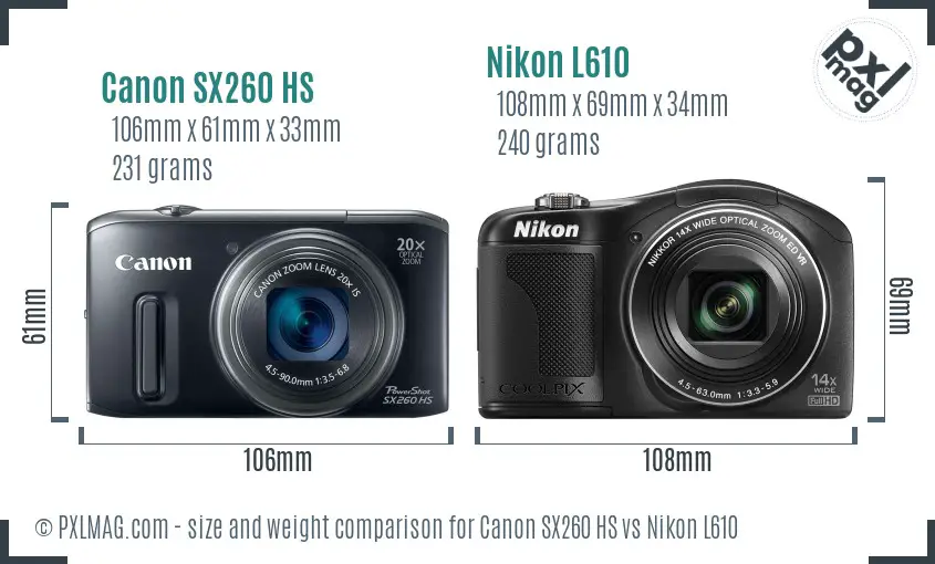 Canon SX260 HS vs Nikon L610 size comparison