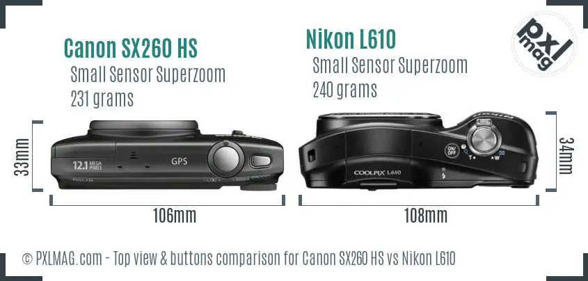 Canon SX260 HS vs Nikon L610 top view buttons comparison