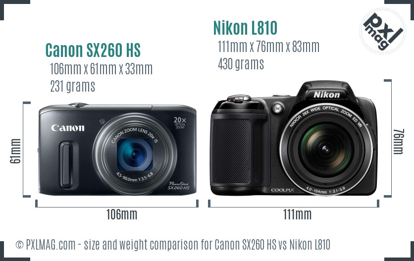 Canon SX260 HS vs Nikon L810 size comparison