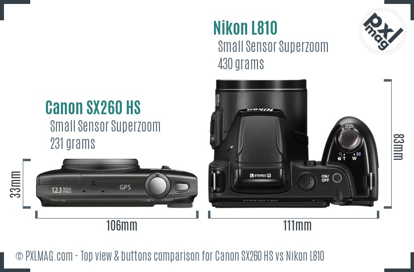 Canon SX260 HS vs Nikon L810 top view buttons comparison