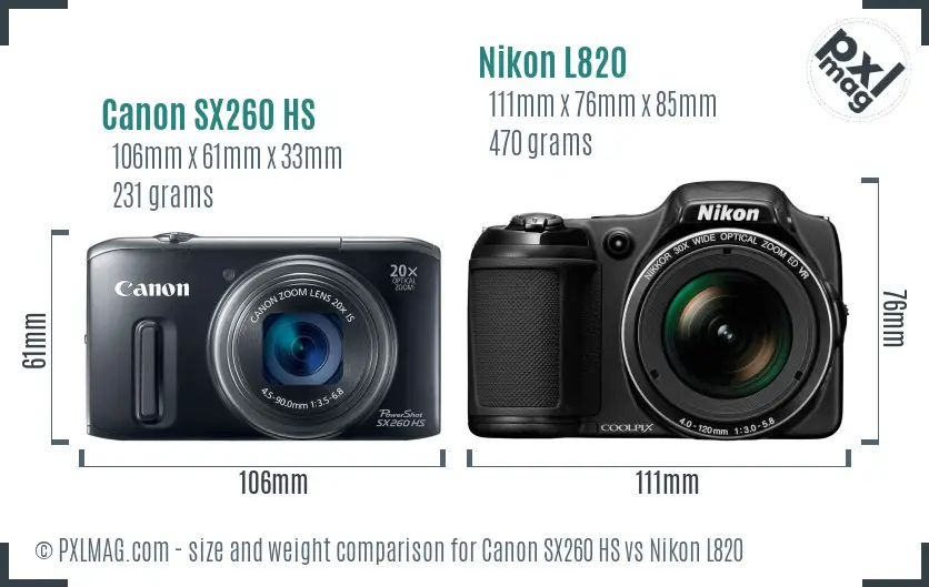Canon SX260 HS vs Nikon L820 size comparison