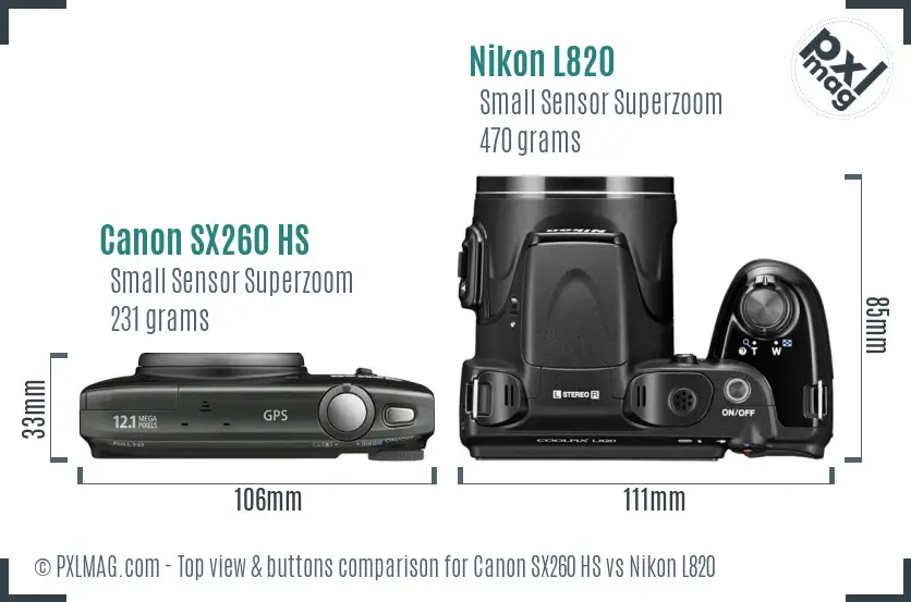 Canon SX260 HS vs Nikon L820 top view buttons comparison