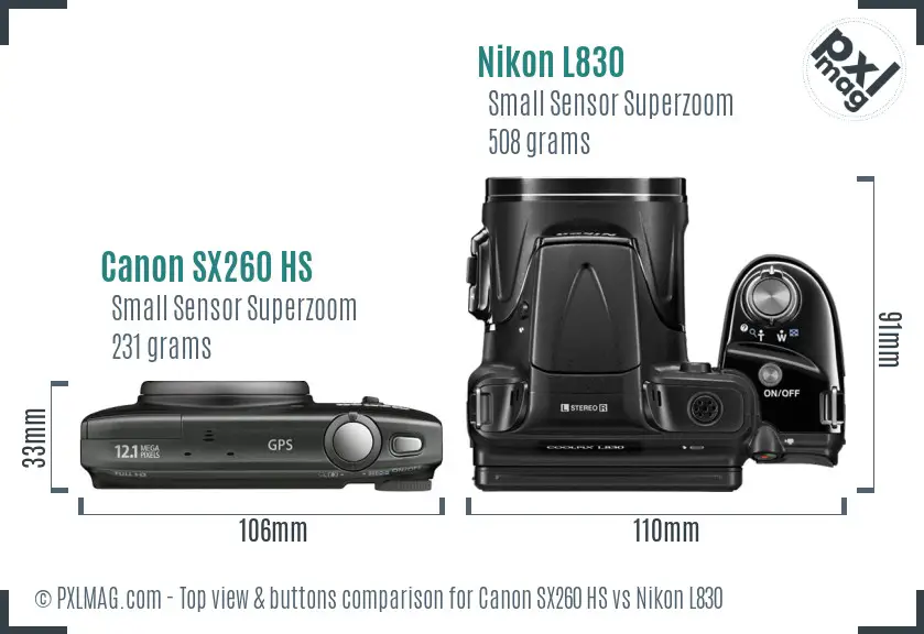 Canon SX260 HS vs Nikon L830 top view buttons comparison