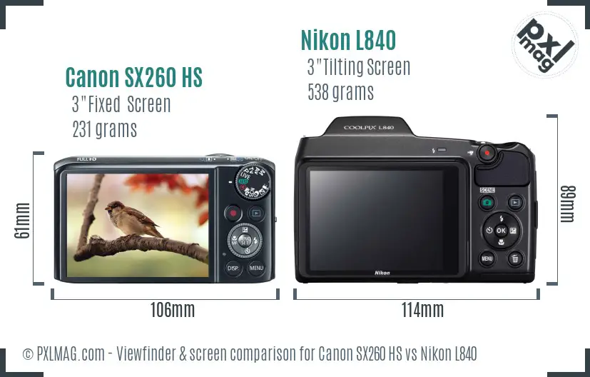 Canon SX260 HS vs Nikon L840 Screen and Viewfinder comparison