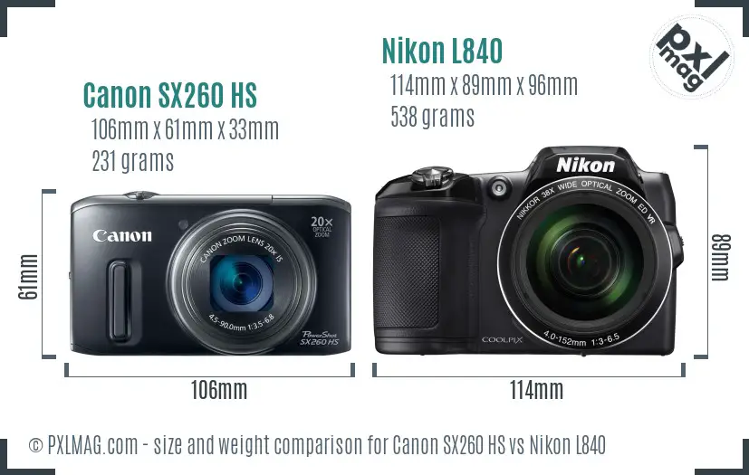 Canon SX260 HS vs Nikon L840 size comparison