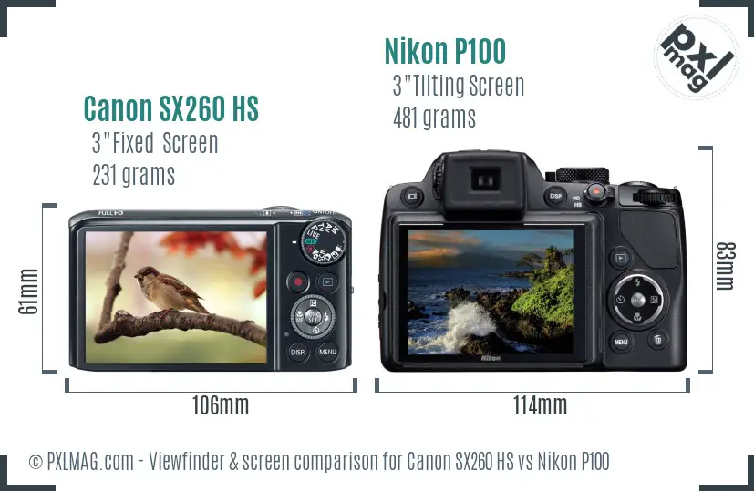 Canon SX260 HS vs Nikon P100 Screen and Viewfinder comparison