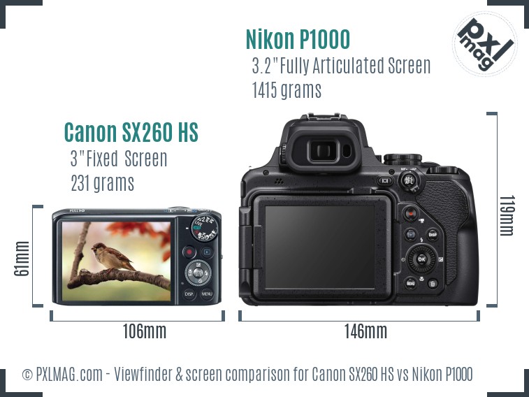 Canon SX260 HS vs Nikon P1000 Screen and Viewfinder comparison