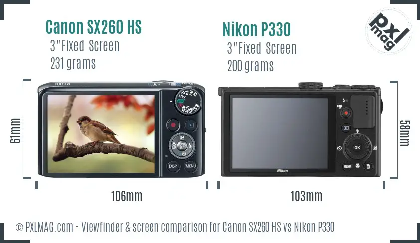 Canon SX260 HS vs Nikon P330 Screen and Viewfinder comparison