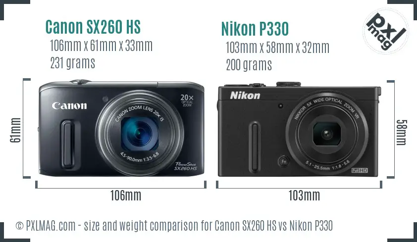Canon SX260 HS vs Nikon P330 size comparison