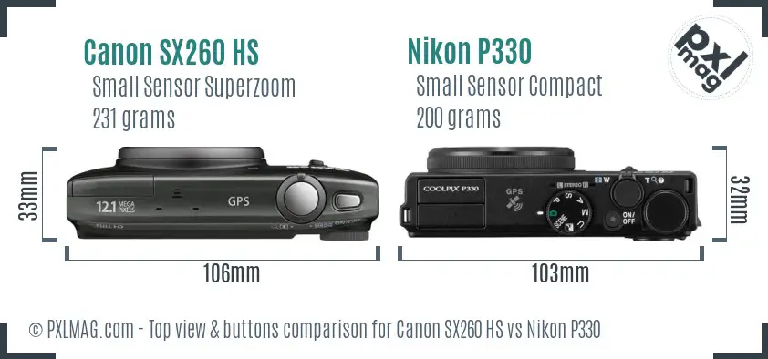 Canon SX260 HS vs Nikon P330 top view buttons comparison