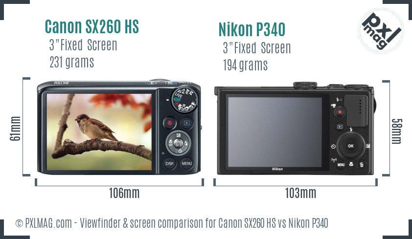 Canon SX260 HS vs Nikon P340 Screen and Viewfinder comparison