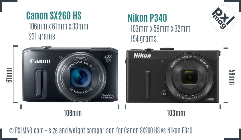 Canon SX260 HS vs Nikon P340 size comparison Canon SX260 HS vs Nikon P340 size comparison