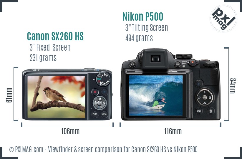 Canon SX260 HS vs Nikon P500 Screen and Viewfinder comparison