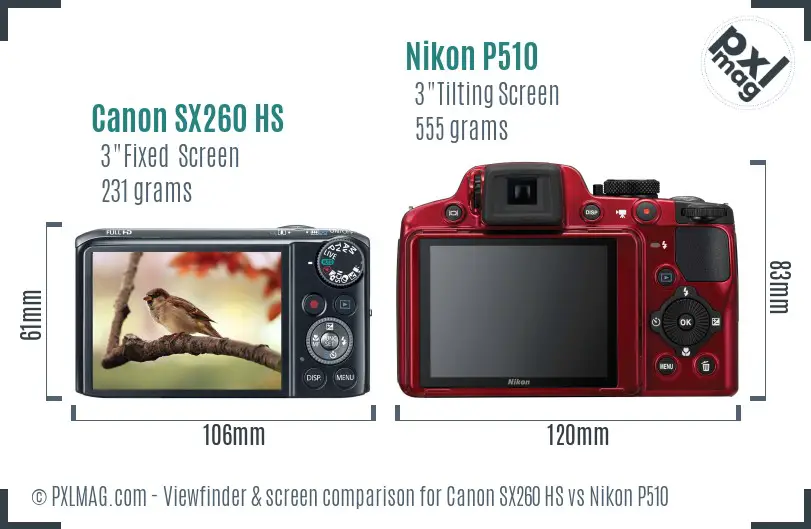 Canon SX260 HS vs Nikon P510 Screen and Viewfinder comparison