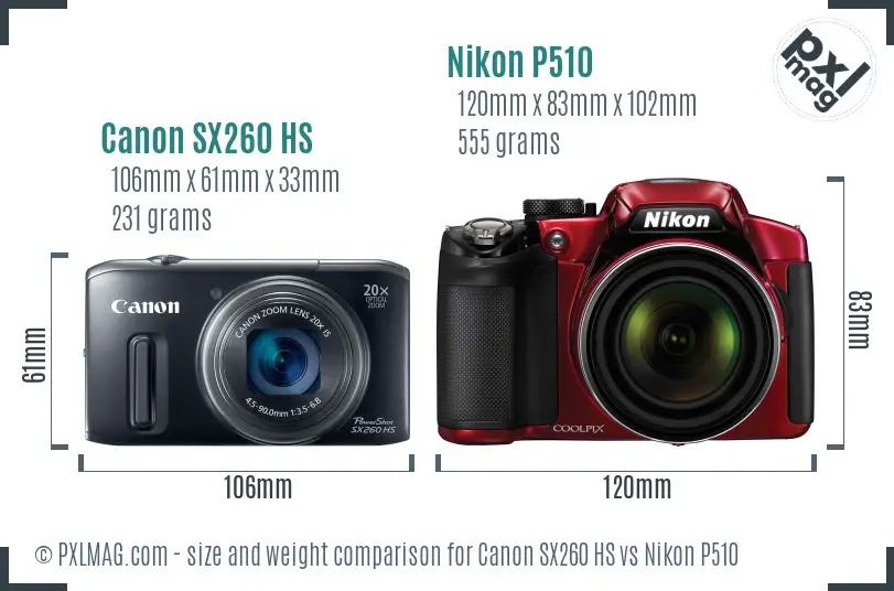 Canon SX260 HS vs Nikon P510 size comparison