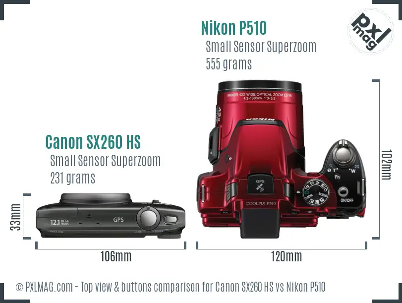 Canon SX260 HS vs Nikon P510 top view buttons comparison