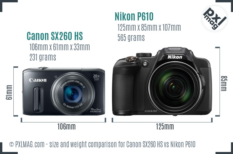 Canon SX260 HS vs Nikon P610 size comparison