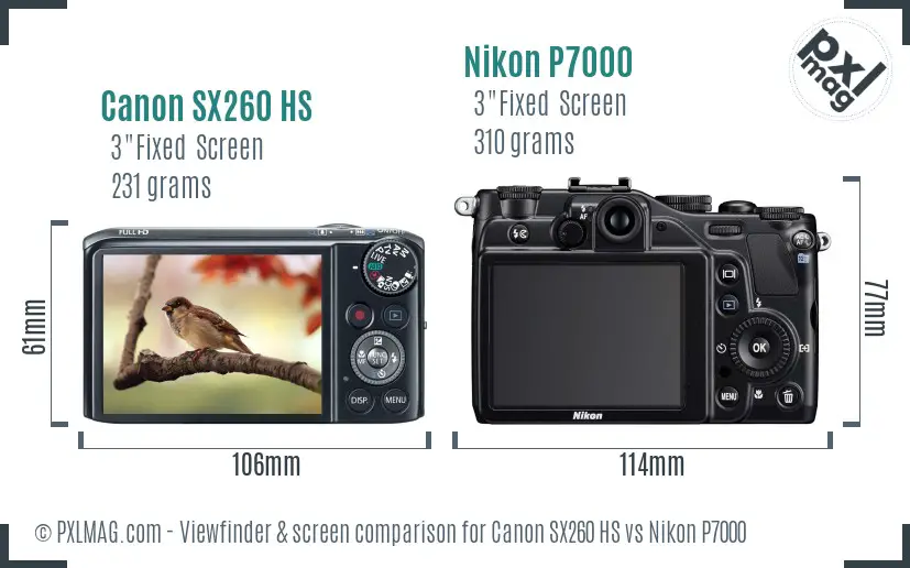 Canon SX260 HS vs Nikon P7000 Screen and Viewfinder comparison
