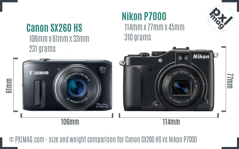 Canon SX260 HS vs Nikon P7000 size comparison