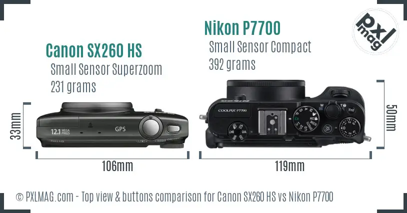 Canon SX260 HS vs Nikon P7700 top view buttons comparison
