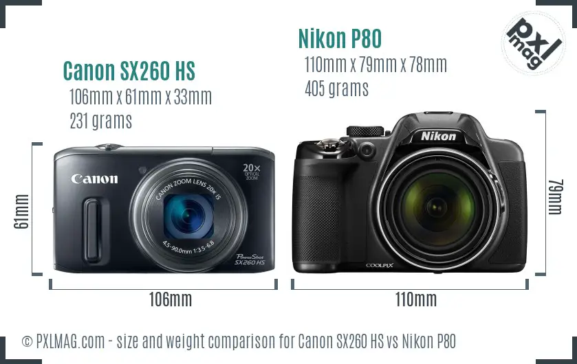 Canon SX260 HS vs Nikon P80 size comparison Canon SX260 HS vs Nikon P80 size comparison