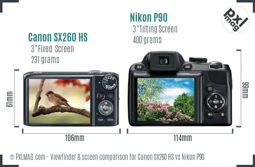 Canon SX260 HS vs Nikon P90 Screen and Viewfinder comparison