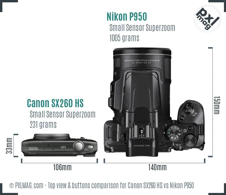 Canon SX260 HS vs Nikon P950 top view buttons comparison