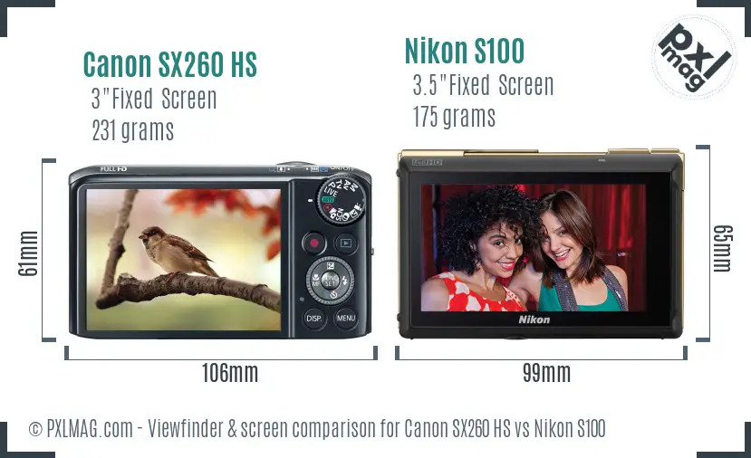 Canon SX260 HS vs Nikon S100 Screen and Viewfinder comparison