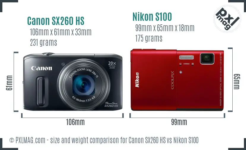 Canon SX260 HS vs Nikon S100 size comparison