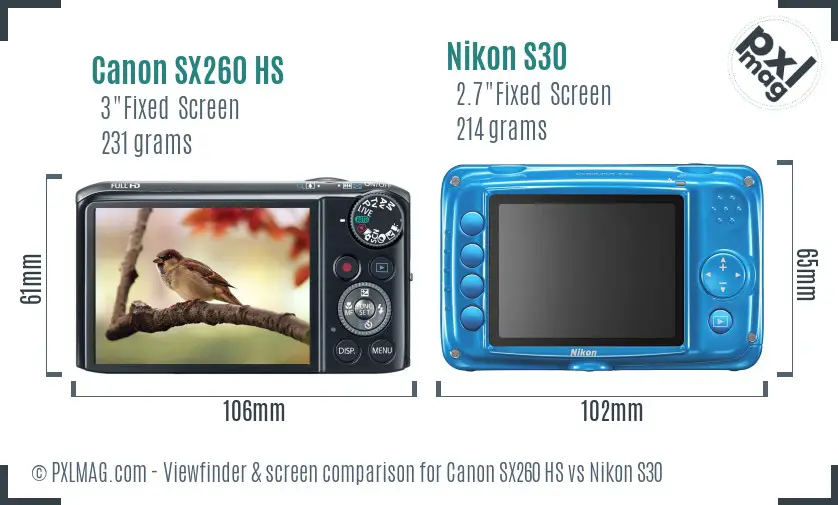 Canon SX260 HS vs Nikon S30 Screen and Viewfinder comparison