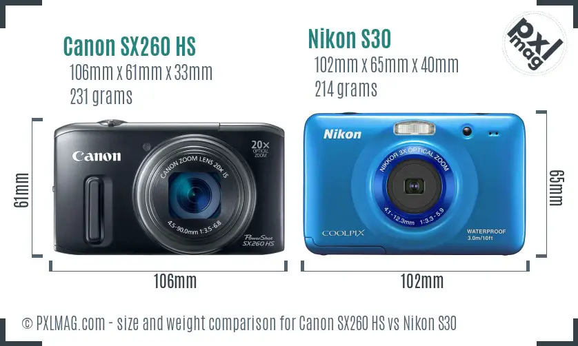 Canon SX260 HS vs Nikon S30 size comparison