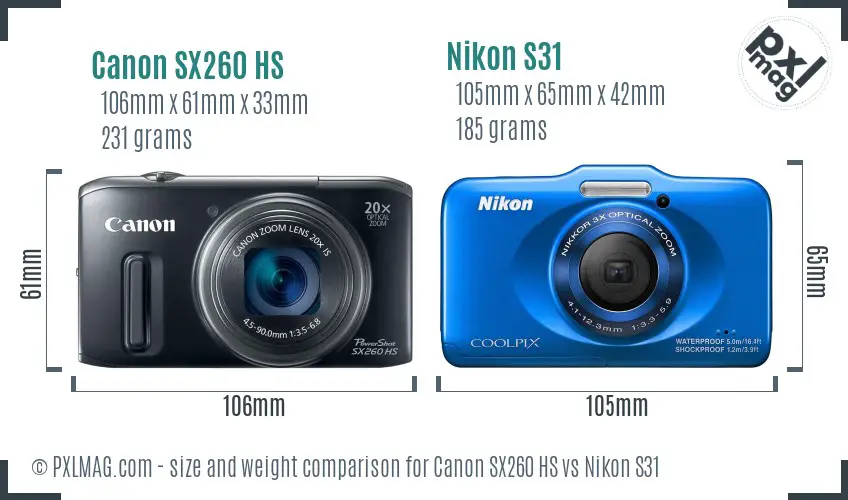 Canon SX260 HS vs Nikon S31 size comparison
