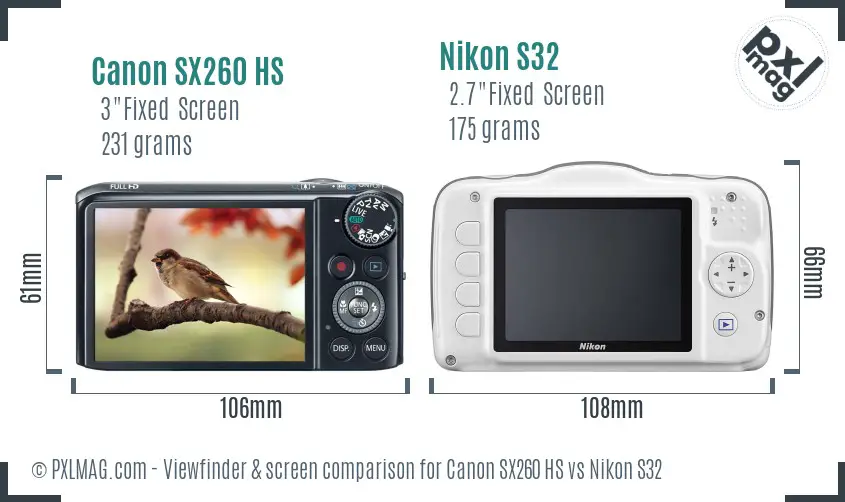 Canon SX260 HS vs Nikon S32 Screen and Viewfinder comparison