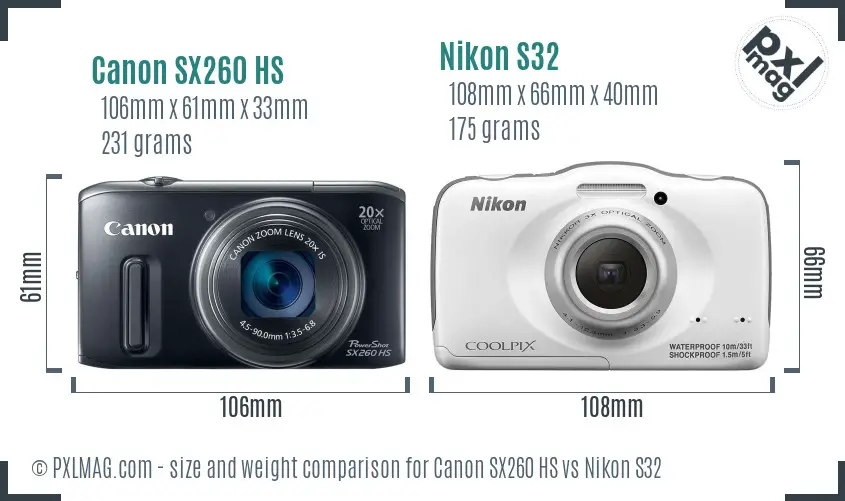 Canon SX260 HS vs Nikon S32 size comparison