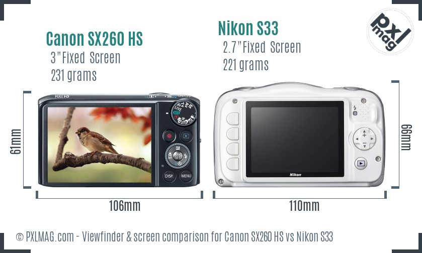 Canon SX260 HS vs Nikon S33 Screen and Viewfinder comparison