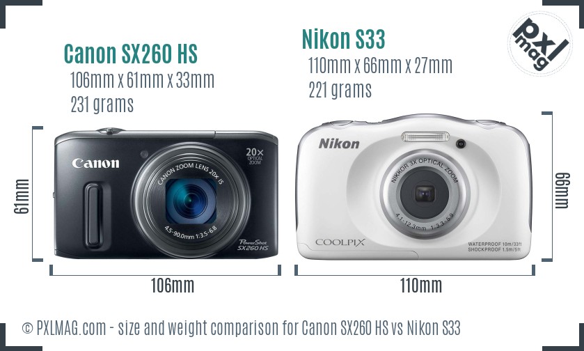 Canon SX260 HS vs Nikon S33 size comparison