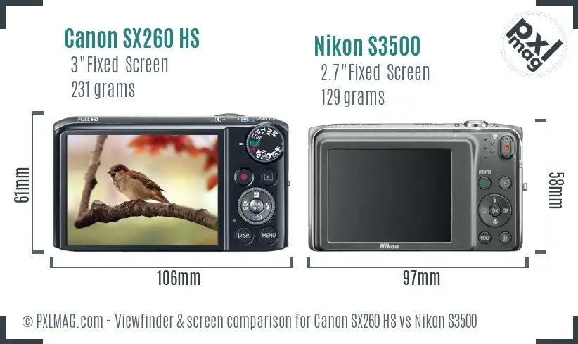 Canon SX260 HS vs Nikon S3500 Screen and Viewfinder comparison