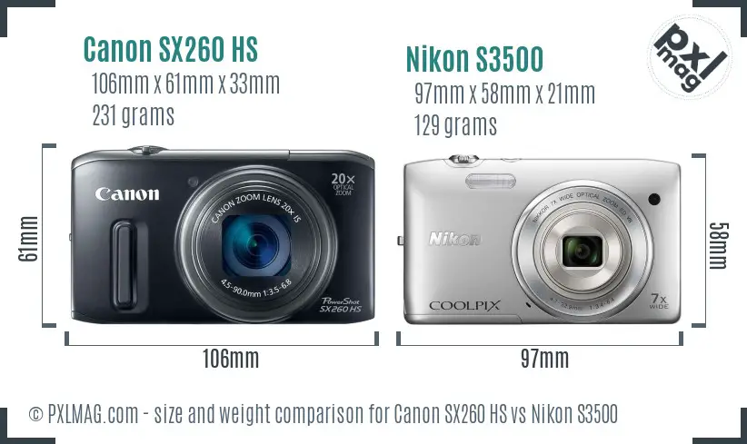 Canon SX260 HS vs Nikon S3500 size comparison