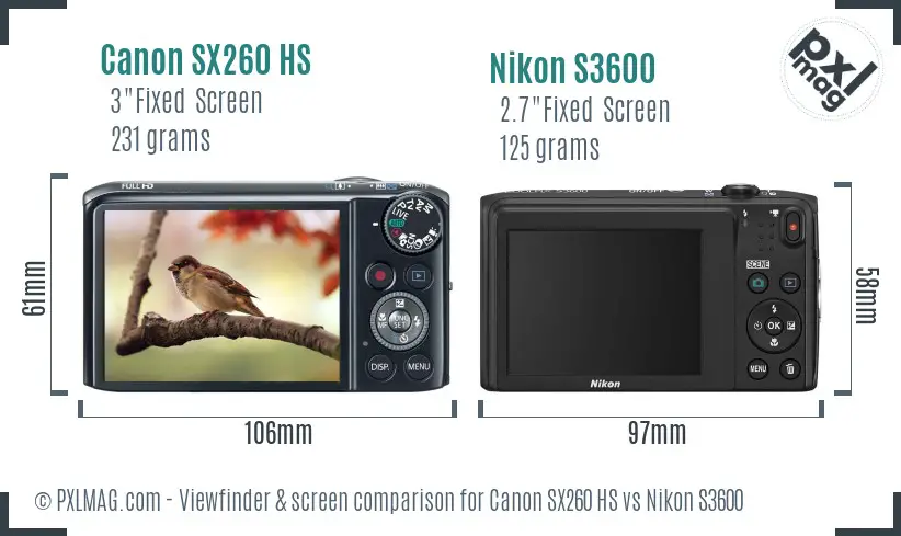 Canon SX260 HS vs Nikon S3600 Screen and Viewfinder comparison