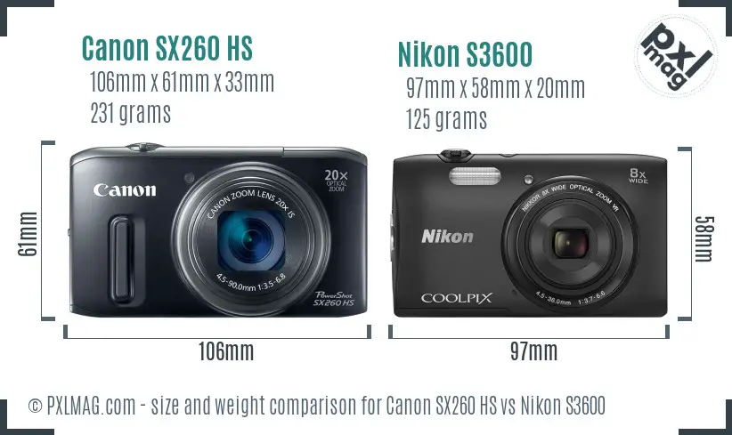 Canon SX260 HS vs Nikon S3600 size comparison
